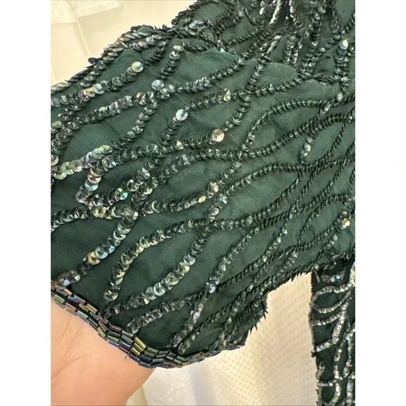 Vintage Scale Women's Dress Silk Sequins Beaded 1X India Gown Formal - Picture 4 of 9